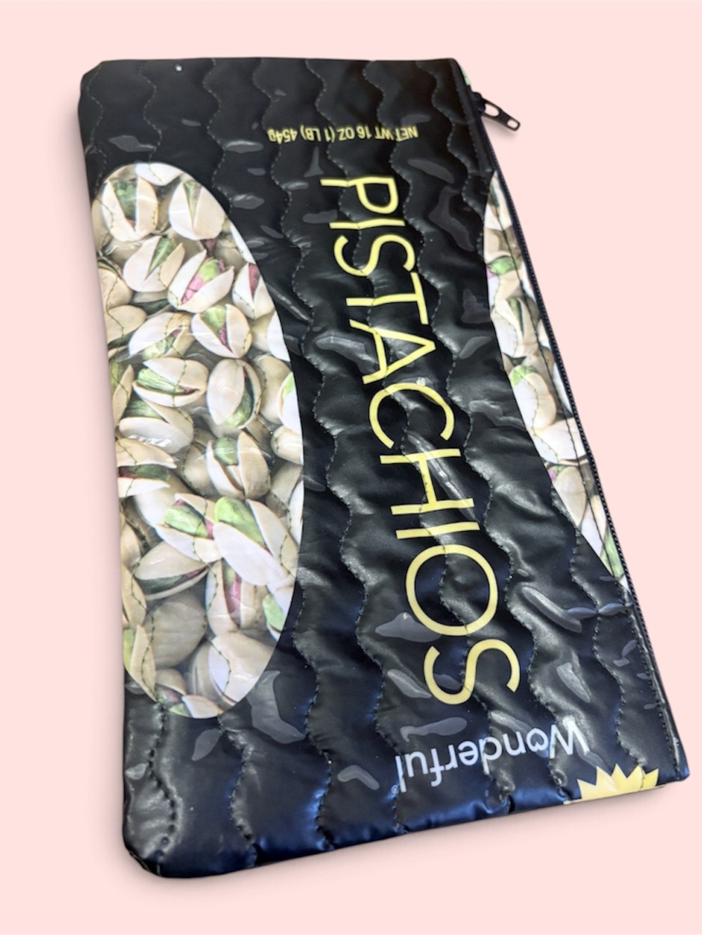 Pistachios Print Black Quilted Zip Pouch - 9” x 4.5”
